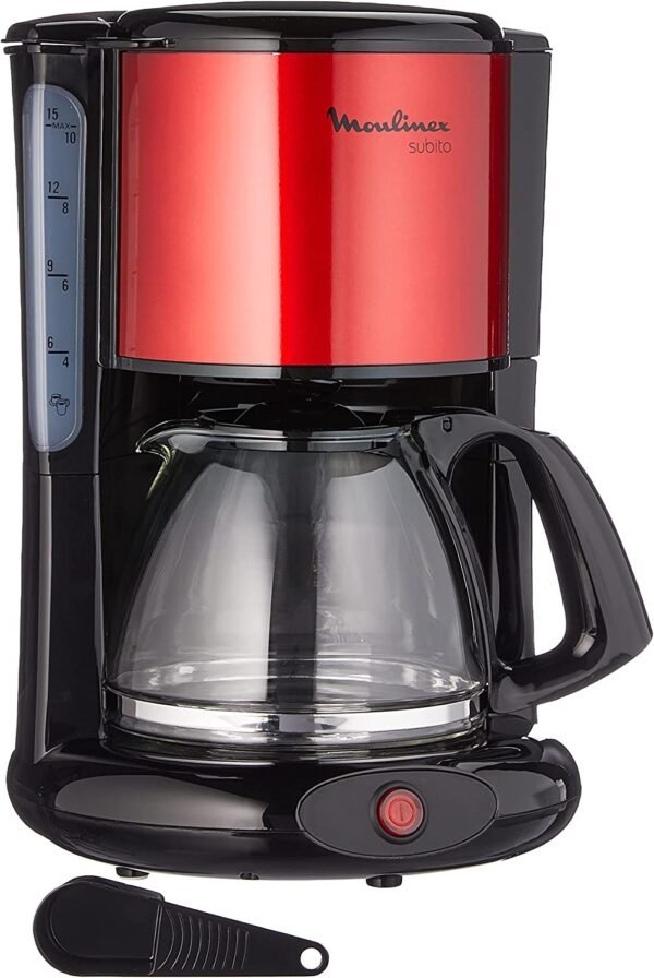 MOULINEX Cafetières filtre SUBITO rouge 10-15 Tasses Machine à café cafetière électrique Cafetière Capacité 1.25L Antigoutte Porte-filtre pivotant Auto off 30 minutes