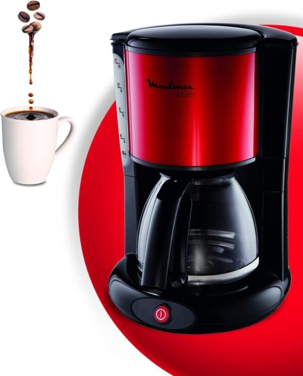 MOULINEX Cafetières filtre SUBITO rouge 10-15 Tasses Machine à café cafetière électrique Cafetière Capacité 1.25L Antigoutte Porte-filtre pivotant Auto off 30 minutes