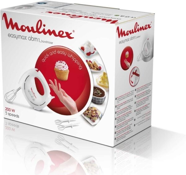 Moulinex –Batteur Easy Max Mixeur - HM2501B1 - Batteur Électrique de Cuisine avec 5 Vitesses, Ergonomique, Efficace et Pratique - Fouets en Plastique et Inox- 03 mois garantis (1)