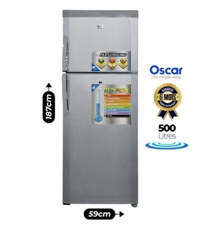 Réfrigérateur Double battant Oscar- OSC-R502S - 500 L- économique en énergies (A) - Gris Claire – 12 mois garantis
