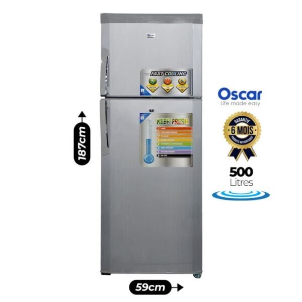 Réfrigérateur Double battant Oscar- OSC-R502S - 500 L- économique en énergies (A) - Gris Claire – 12 mois garantis