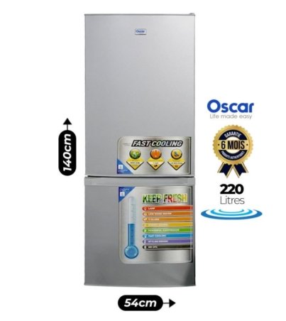 Réfrigérateur combiné Oscar OSC-R310C - 220 Litres - Classe énergétique A - R600a - Gris – 12 Mois garantis