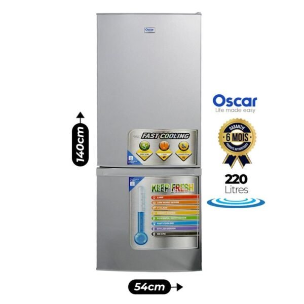 Réfrigérateur combiné Oscar OSC-R310C - 220 Litres - Classe énergétique A - R600a - Gris – 12 Mois garantis
