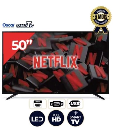 Smart TV Oscar-OSC-50D17SMT-S2 - 50''- 4K - Régulateur De Tension et Décodeur Intégrés - Noir - Garantie 06 m