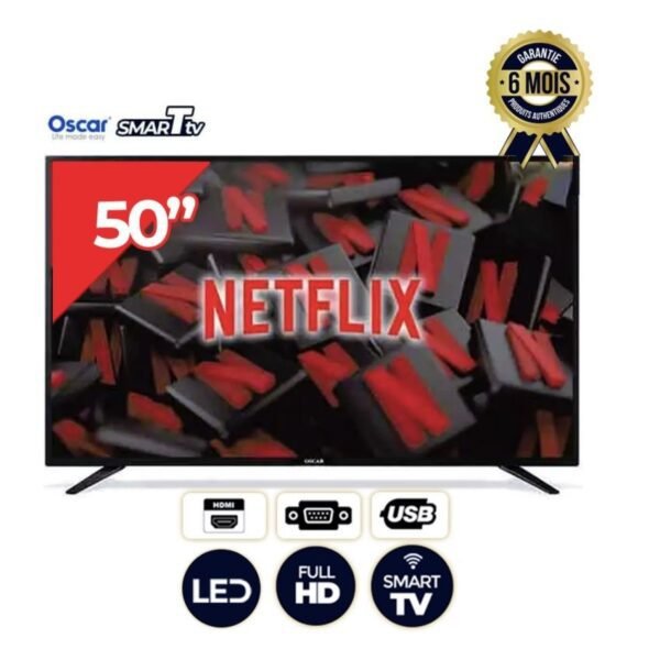 Smart TV Oscar-OSC-50D17SMT-S2 - 50''- 4K - Régulateur De Tension et Décodeur Intégrés - Noir - Garantie 06 m