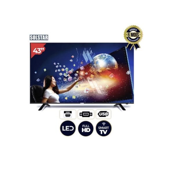 TV Led Smart Solstar Numérique 43AD7200SS - 43 pouces - Full HD 1920 × 1080 pixels - Garantie 6 Mois