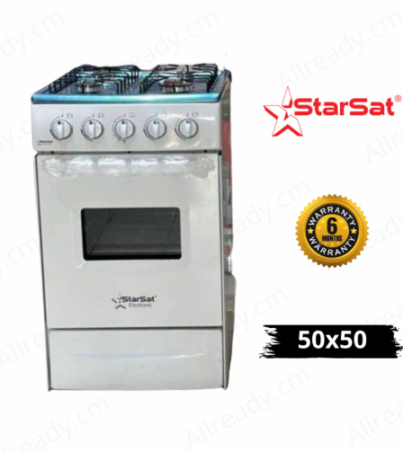 Cuisinière à gaz StarSat - Acier inoxydable - 4 Foyers - 50 × 50 – Blanc - 06 mois de garantie