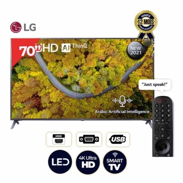 Smart TV LG 70UP7550PVD 4K UHD 70 pouces - Processeur Quad Core - Active HDR + Meuble TV - Smart - 3511-160-T - Jusqu'à 60 pouces - Bois Offert- 12 mois garantis 3