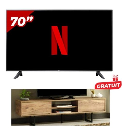 Smart TV LG 70UP7550PVD 4K UHD 70 pouces - Processeur Quad Core - Active HDR + Meuble TV - Smart - 3511-160-T - Jusqu'à 60 pouces - Bois Offert- 12 mois garantis 3