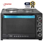 Four électrique multifonction - Starsat - Grill et rôtisserie + Plaque de cuisson - Deux foyers - 50 litres - 2000 Watts - Noir - Garantie 03 mois