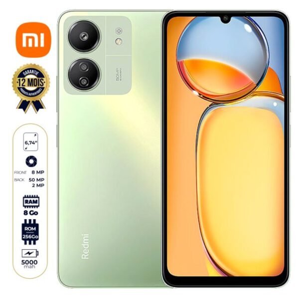 Xiaomi Redmi 13C - 256 Go - 16Go (8Go + 8Go) RAM - 6.74" - Dual Nano SIM - 5000mAh - 50MP - Avec Empreinte Digitale - 12 Mois de garantie
