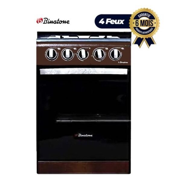 Cuisinière à gaz - Binatone - 50 x 50 cm - 4 Feux à allumage automatique - Marron - Garantie 6 mois