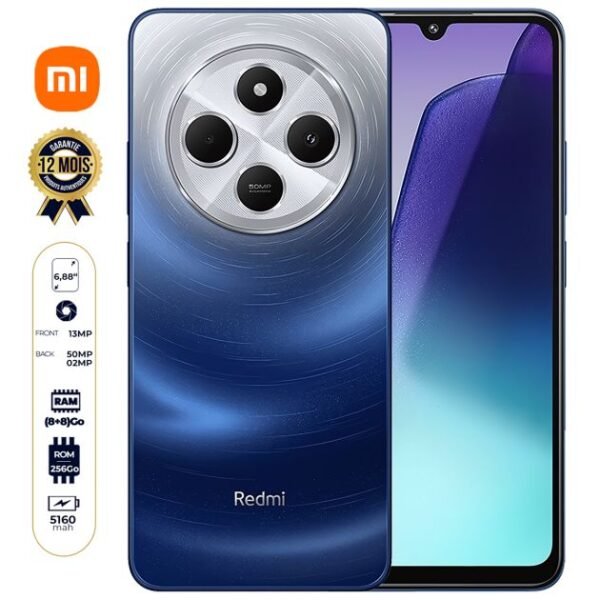 Xiaomi Redmi 14C - 256 Go - 8 Go + 8 Go RAM extensible - 6.88" - Dual Nano SIM - 5160mAh - 50MP+2MP/13MP - Empreinte Digitale - Version Globale - 12 Mois de garantie